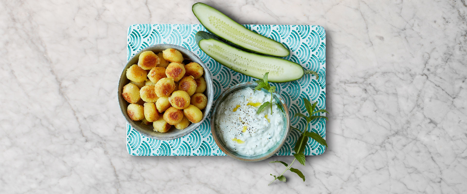 FOUR CHEESE FILLED PANFRY GNOCCHI WITH TZATZIKI DIP La Famiglia Rana