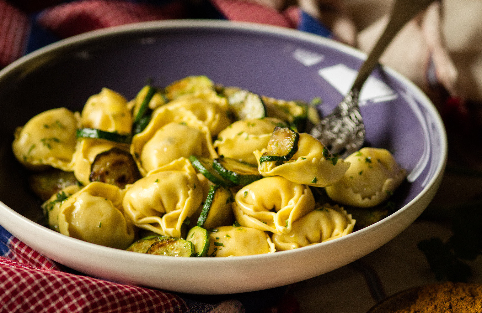 Aubergine Parmigiana Tortelloni with courgettes recipe La Famiglia Rana