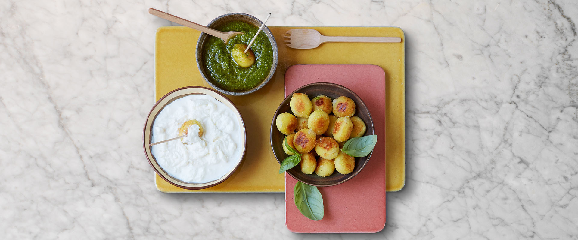 TOMATO & MOZZARELLA FILLED PANFRY GNOCCHI WITH GENOVESE PESTO AND