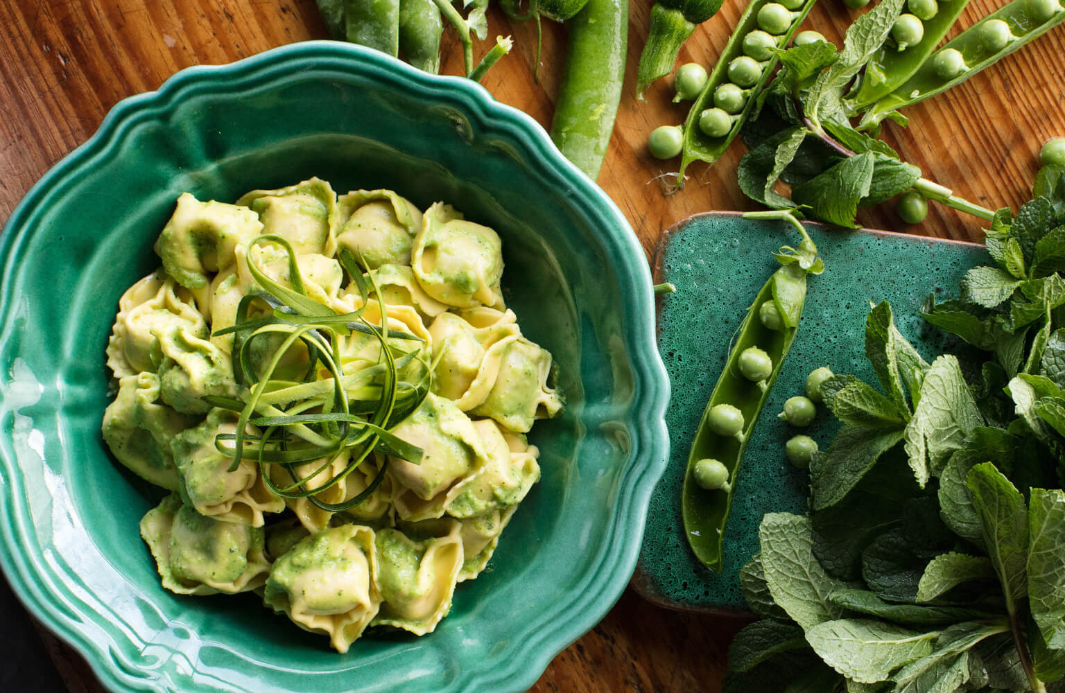 SPINACH &amp; RICOTTA TORTELLONI WITH RICOTTA, PEAS AND COURGETTES PESTO ...