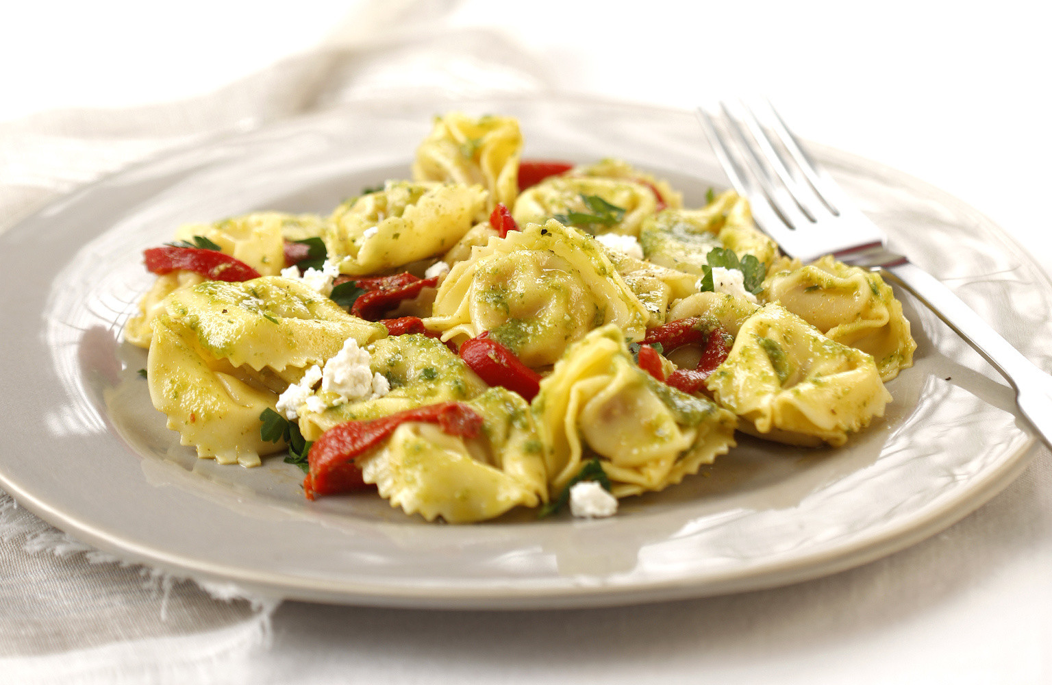 Aubergine Parmigiana Tortelloni with pesto sauce recipe La Famiglia Rana