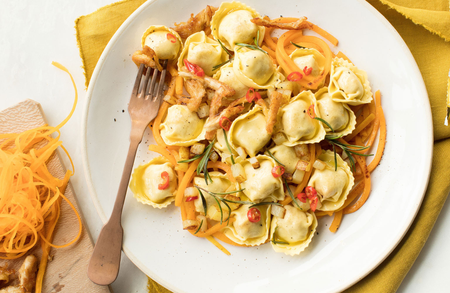 RICOTTA & SPINACH TORTELLINI WITH ROASTED PUMPKIN, POTATOES AND CHICKEN