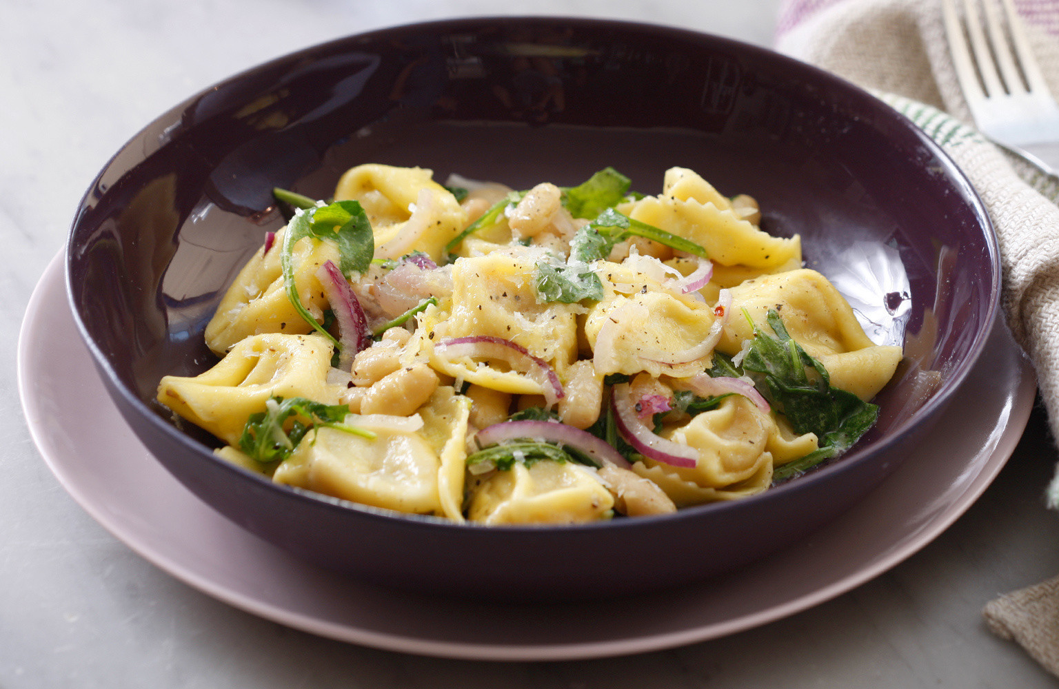 Chicken & smoked pancetta Tortelloni with cannellini beans recipe La