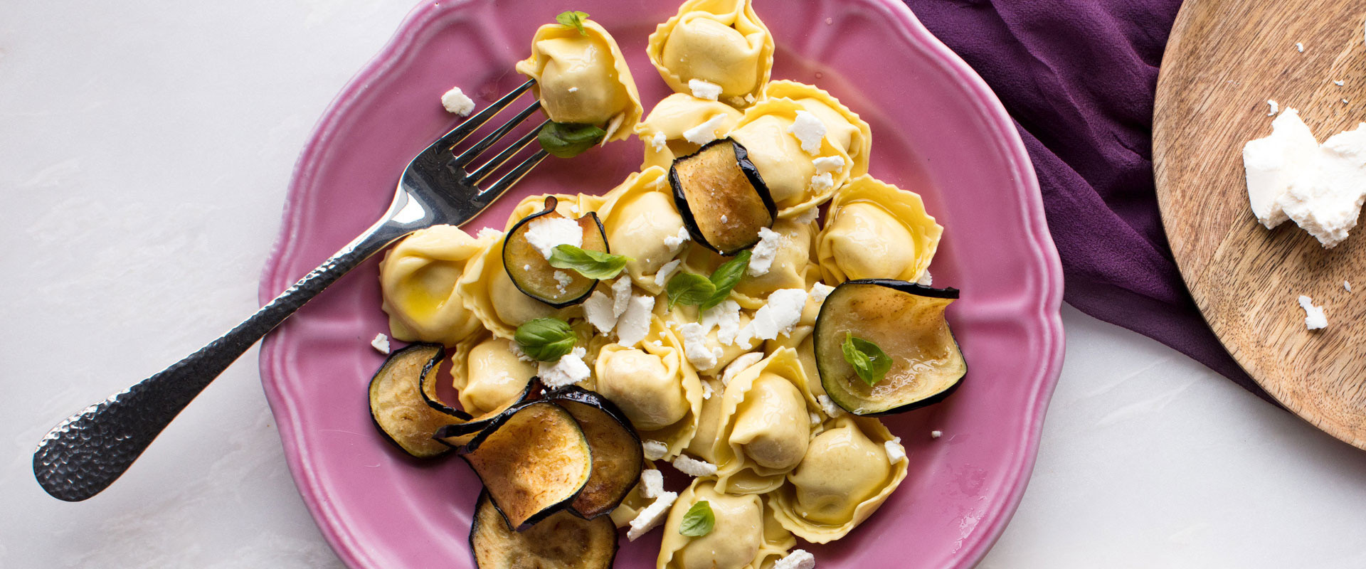 RICOTTA & SPINACH TORTELLINI WITH FRIED EGGPLANT AND RICOTTA Rana